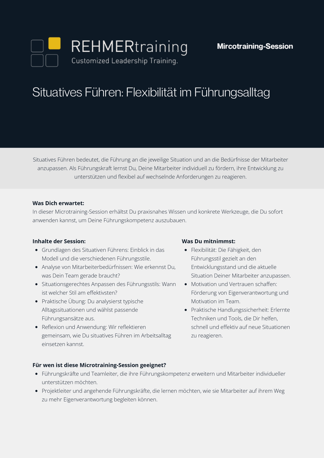REHMERtraining Produktkatalog Microtraining Session